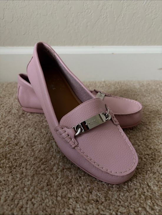 Coach Shoes - Coach Blush Pink Leather Moccasin Loafers with Silver Plaque
